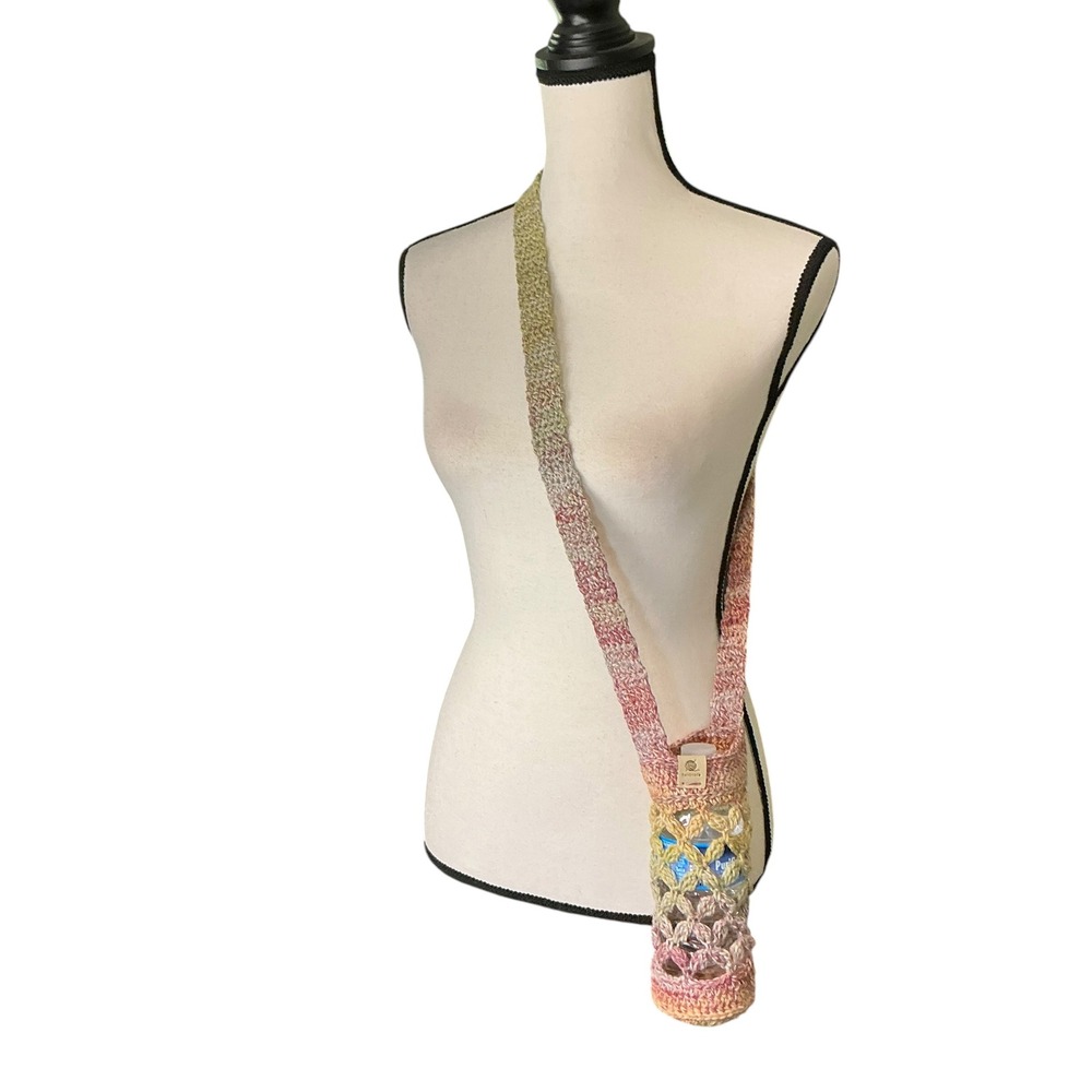 Handmade Multi Crochet Water Bottle Holder Unisex OS Crossbody Boho Sling - Picture 7 of 17